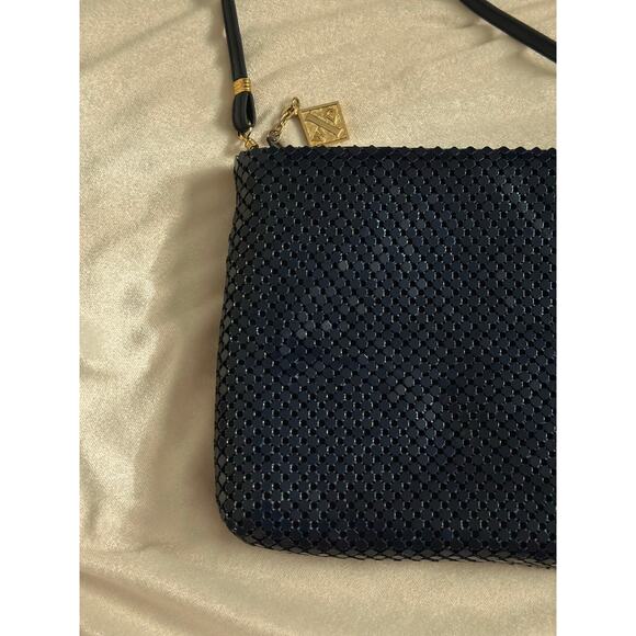 Vintage Navy Blue Crossbody Purse Chainmaille Whiting & Davis Aluminum Mesh Gold - Picture 10 of 13
